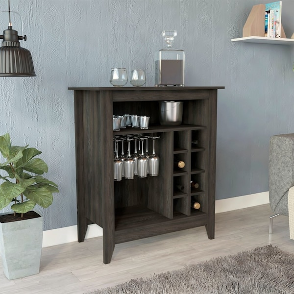Tuhome Essential Bar Cabinet, One Open Shelf, Six Built-in Wine Rack, One Drawer, Espresso - BLC6715