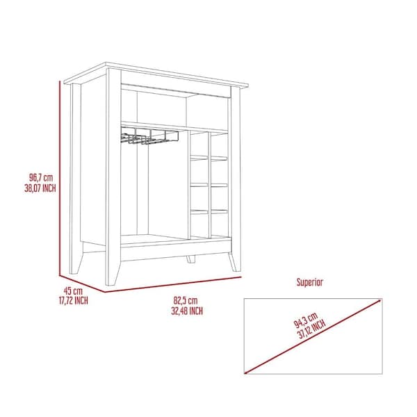 Tuhome Essential Bar Cabinet, One Open Shelf, Six Built-in Wine Rack, One Drawer, Espresso - BLC6715