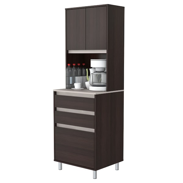 Inval Breakroom Cabinet With 4-Doors and 3-Drawers 23.62 in W x 11.89 in D x 70.87 in H in Espresso and Amber Grey - AL-3913