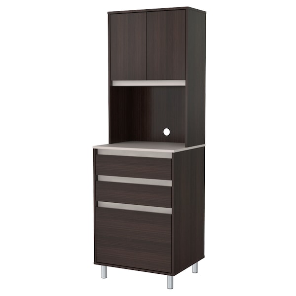 Inval Breakroom Cabinet With 4-Doors and 3-Drawers 23.62 in W x 11.89 in D x 70.87 in H in Espresso and Amber Grey - AL-3913