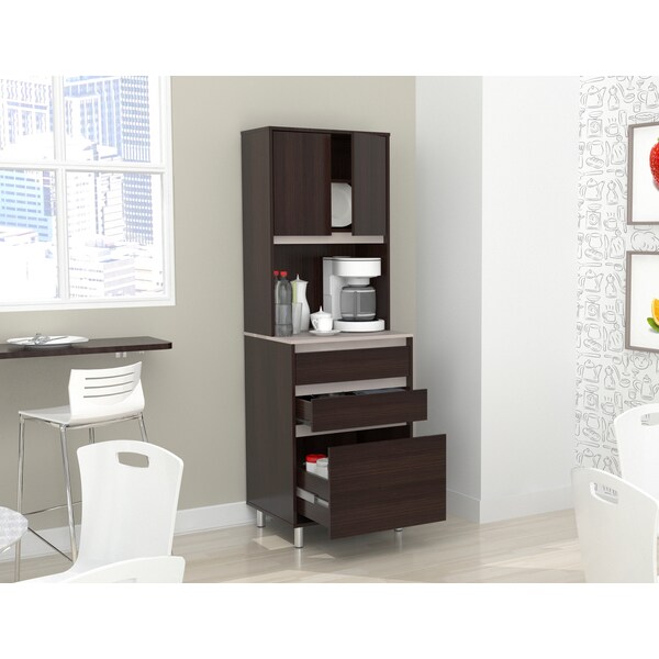 Inval Breakroom Cabinet With 4-Doors and 3-Drawers 23.62 in W x 11.89 in D x 70.87 in H in Espresso and Amber Grey - AL-3913