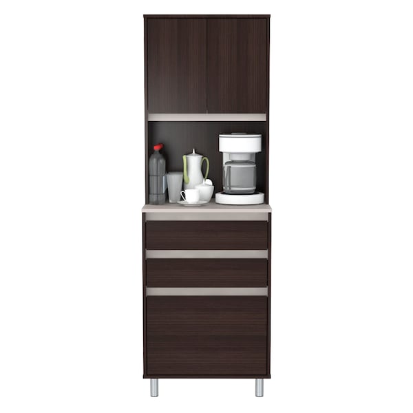 Inval Breakroom Cabinet With 4-Doors and 3-Drawers 23.62 in W x 11.89 in D x 70.87 in H in Espresso and Amber Grey - AL-3913