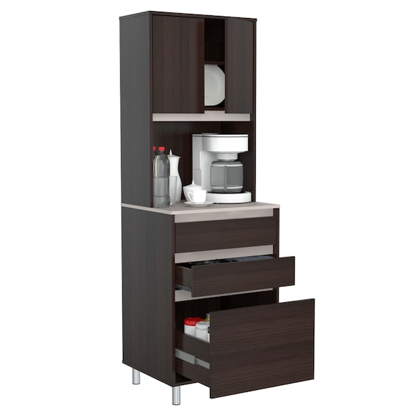 Inval Breakroom Cabinet With 4-Doors and 3-Drawers 23.62 in W x 11.89 in D x 70.87 in H in Espresso and Amber Grey - AL-3913