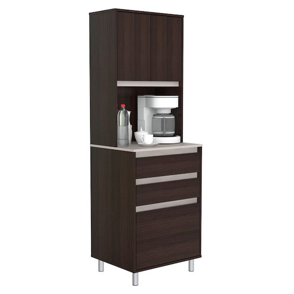 Inval Breakroom Cabinet With 4-Doors and 3-Drawers 23.62 in W x 11.89 in D x 70.87 in H in Espresso and Amber Grey - AL-3913