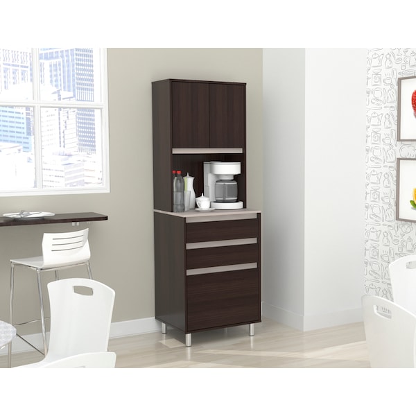 Inval Breakroom Cabinet With 4-Doors and 3-Drawers 23.62 in W x 11.89 in D x 70.87 in H in Espresso and Amber Grey - AL-3913
