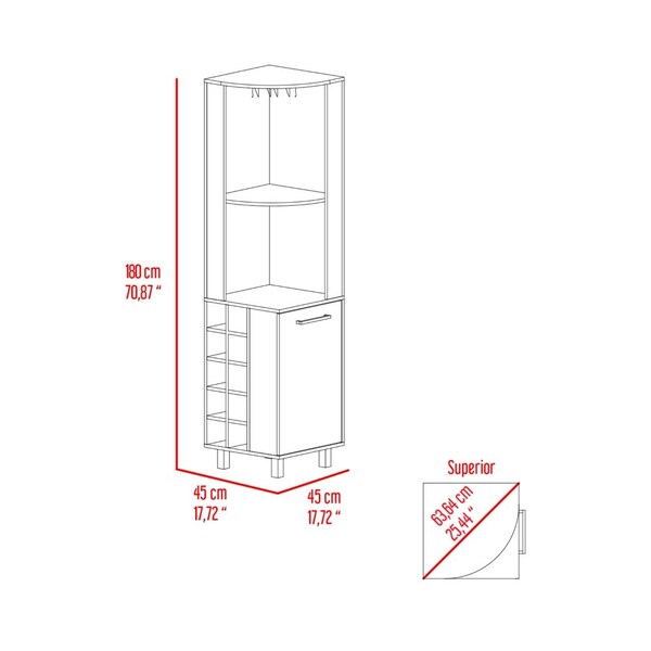 Tuhome Kaia Corner Bar Cabinet, 2 Shelves, 10 Built-in Wine Rack, Door Cabinet, 2 interior Shelves, BK/Pine - BWM7764