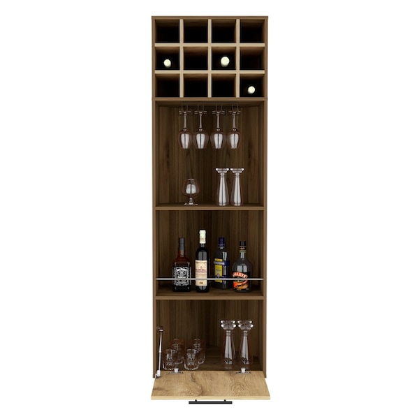 Tuhome Marsella Corner Bar Cabinet, Eight Built-in Wine Rack, Two Side Shelves, Mahogany/Aged Oak - BGM7769
