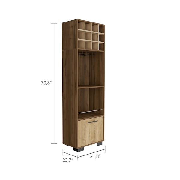 Tuhome Marsella Corner Bar Cabinet, Eight Built-in Wine Rack, Two Side Shelves, Mahogany/Aged Oak - BGM7769