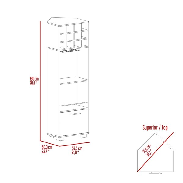 Tuhome Marsella Corner Bar Cabinet, Eight Built-in Wine Rack, Two Side Shelves, Mahogany/Aged Oak - BGM7769