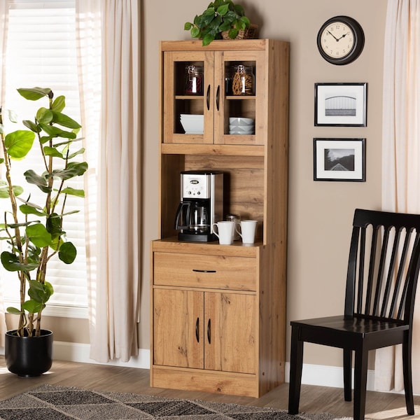 Baxton Studio Laurana ModernOak Brown Finished Wood Kitchen Cabinet and Hutch - 193-12004-ZORO