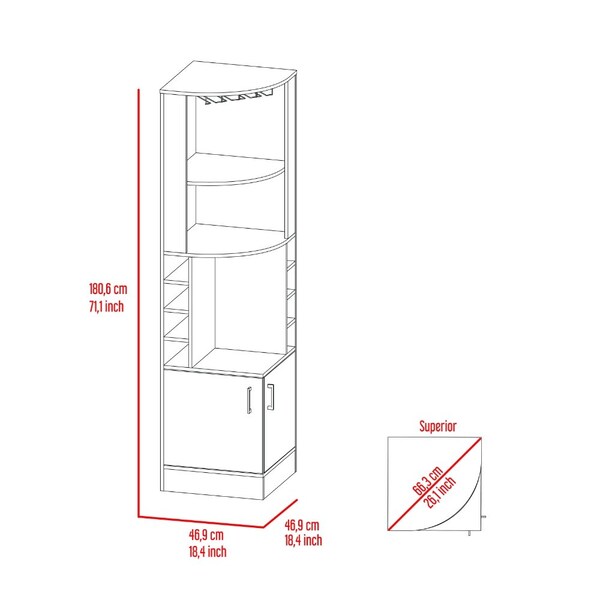 Tuhome Syrah Corner Bar Cabinet, Eight Bottle Cubbies, Double Door, Two Open Shelves-Black - BLW5546