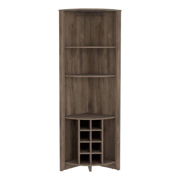 Tuhome Essential Corner Bar Cabinet, Three Shelves, Eight Built-in Wine Rack, Two Side Shelves, Dark Brown - BLB7786