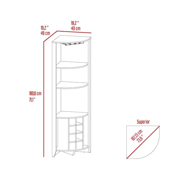 Tuhome Essential Corner Bar Cabinet, Three Shelves, Eight Built-in Wine Rack, Two Side Shelves, Dark Brown - BLB7786