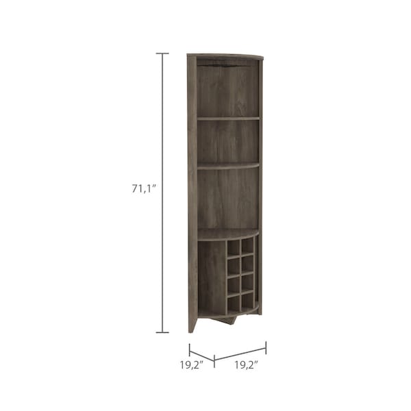 Tuhome Essential Corner Bar Cabinet, Three Shelves, Eight Built-in Wine Rack, Two Side Shelves, Dark Brown - BLB7786
