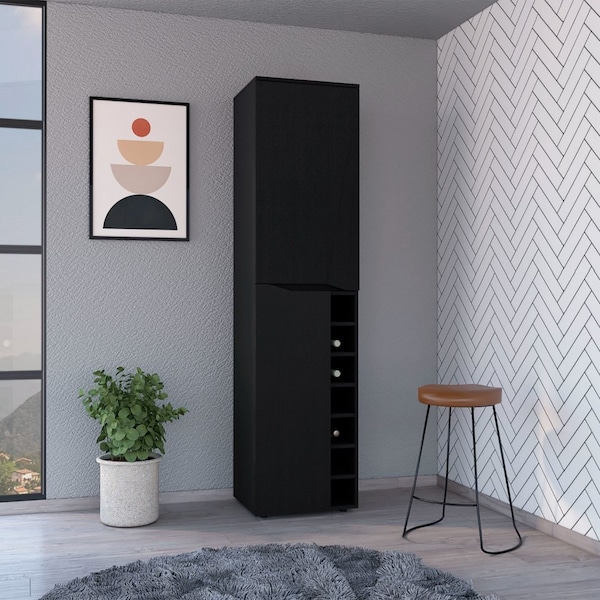 Tuhome Obregon Tall Cabinet, Seven Cubbies, Two-Door Cabinets, Black - BLW7765
