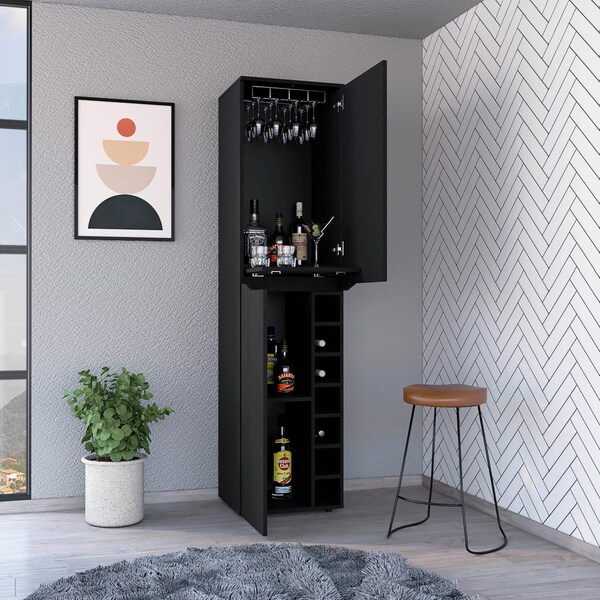 Tuhome Obregon Tall Cabinet, Seven Cubbies, Two-Door Cabinets, Black - BLW7765