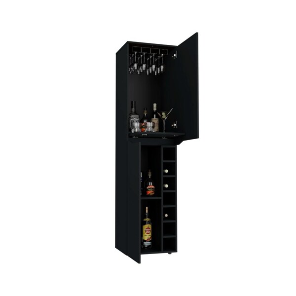 Tuhome Obregon Tall Cabinet, Seven Cubbies, Two-Door Cabinets, Black - BLW7765