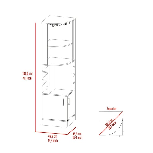 Tuhome Syrah Corner Bar Cabinet, Eight Bottle Cubbies, Double Door, Two Open Shelves, Dark Brown - BLB7788