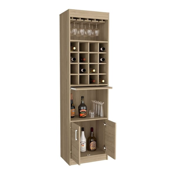 Tuhome Beijing Kava Bar Cabinet, Double Door, Two Shelves, Sixteen Built-in Wine Rack, Light Pine - MLR7885