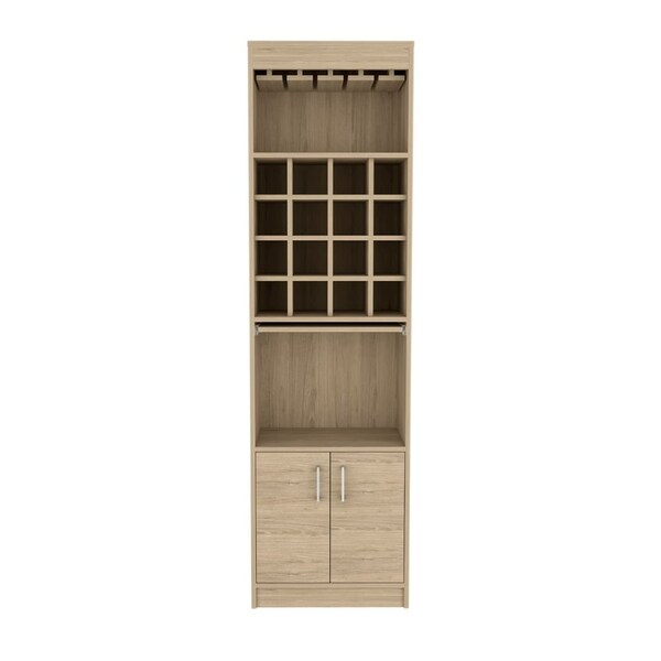 Tuhome Beijing Kava Bar Cabinet, Double Door, Two Shelves, Sixteen Built-in Wine Rack, Light Pine - MLR7885