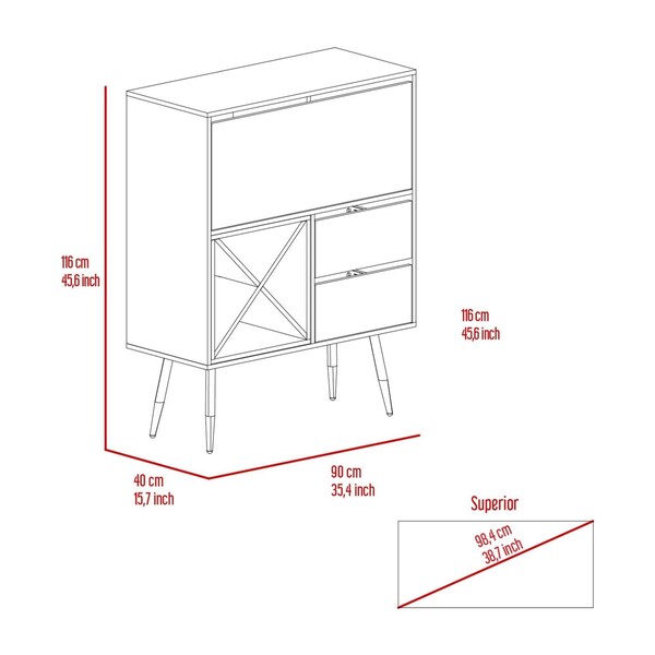 Tuhome Prunus Bar Cabinet, One Cabinet, Two Drawers, Mahogany/Black - BGW7119
