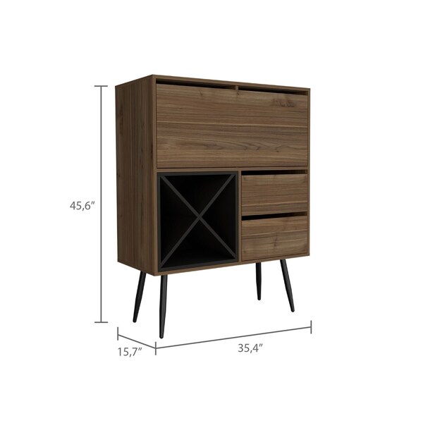 Tuhome Prunus Bar Cabinet, One Cabinet, Two Drawers, Mahogany/Black - BGW7119