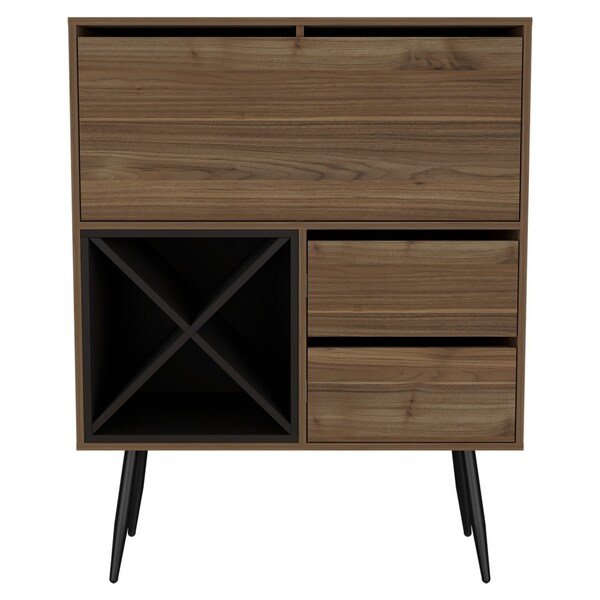 Tuhome Prunus Bar Cabinet, One Cabinet, Two Drawers, Mahogany/Black - BGW7119