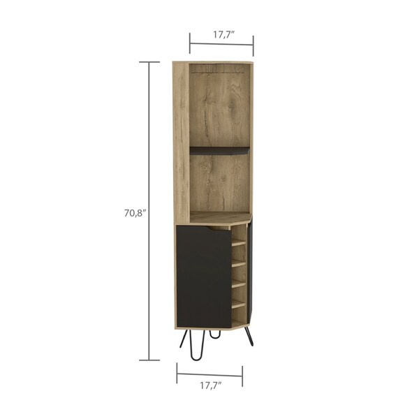 Tuhome Audra Corner Bar Cabinet Six Built-in Wine Rack, Two Shelves, Four Shelves With Door, Aged Oak/Black - BMW7763