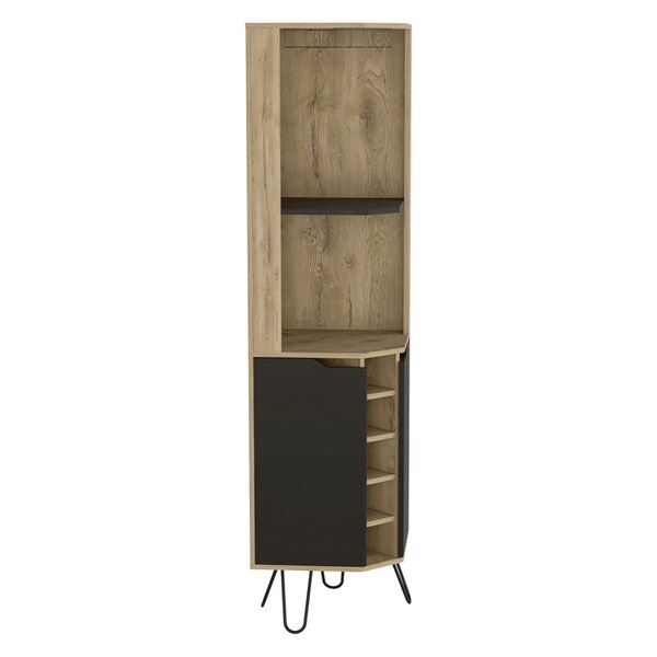Tuhome Audra Corner Bar Cabinet Six Built-in Wine Rack, Two Shelves, Four Shelves With Door, Aged Oak/Black - BMW7763
