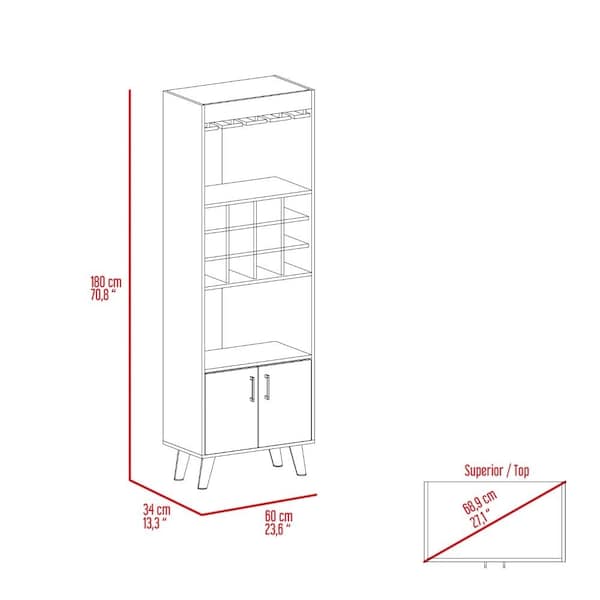 Tuhome Oslo Bar Cabinet, Twelve Built-in Wine Rack, Double Door Cabinet, Two Shelves, Dark Walnut - BLC6711