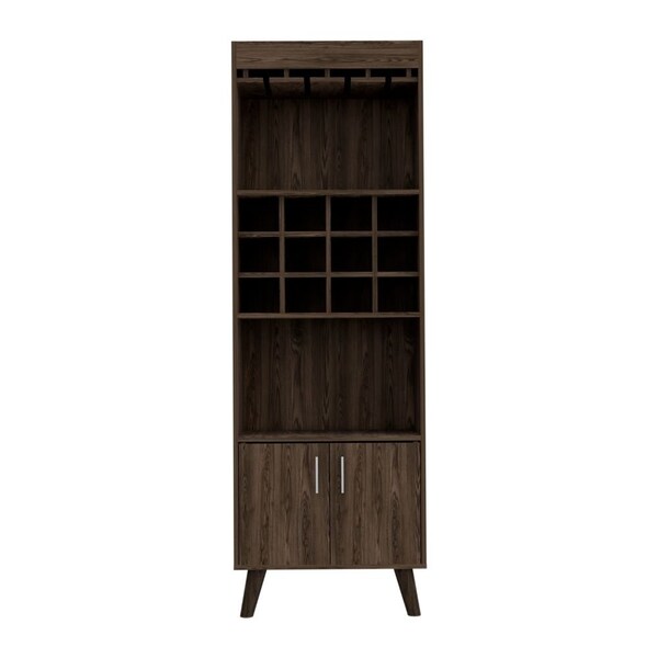 Tuhome Oslo Bar Cabinet, Twelve Built-in Wine Rack, Double Door Cabinet, Two Shelves, Dark Walnut - BLC6711