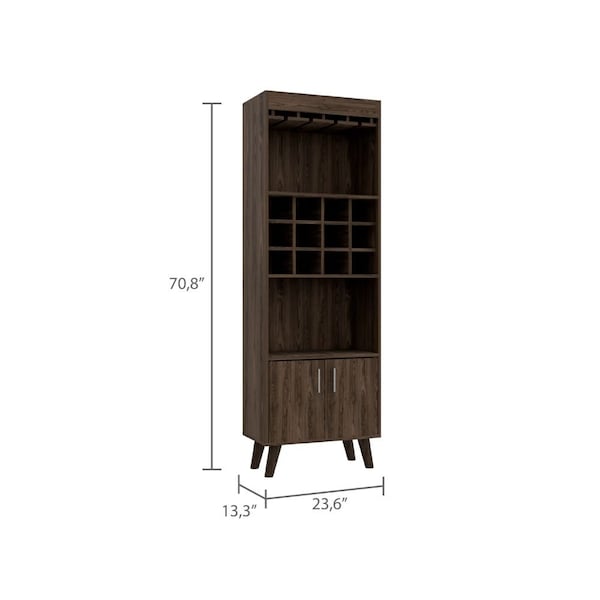 Tuhome Oslo Bar Cabinet, Twelve Built-in Wine Rack, Double Door Cabinet, Two Shelves, Dark Walnut - BLC6711