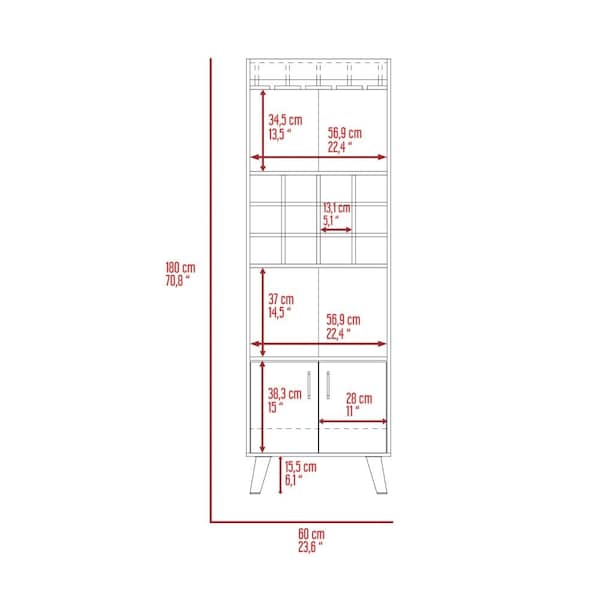 Tuhome Oslo Bar Cabinet, Twelve Built-in Wine Rack, Double Door Cabinet, Two Shelves, Dark Walnut - BLC6711