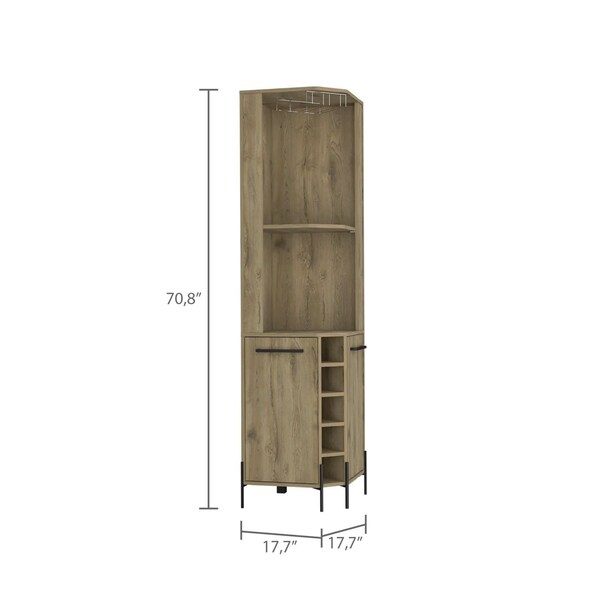 Tuhome Shangai Corner Bar Cabinet, Two Shelves, Five Built-in Wine Rack-Aged Oak - BLM7768