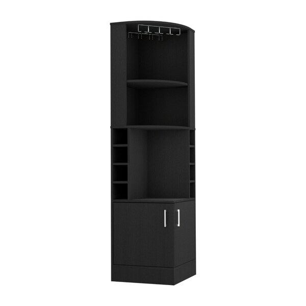 Tuhome Kava Beijing Corner Bar Cabinet, Glass Rack, Double Door Cabinet, Eight Built-in Wine Rack-Black - BLW7886