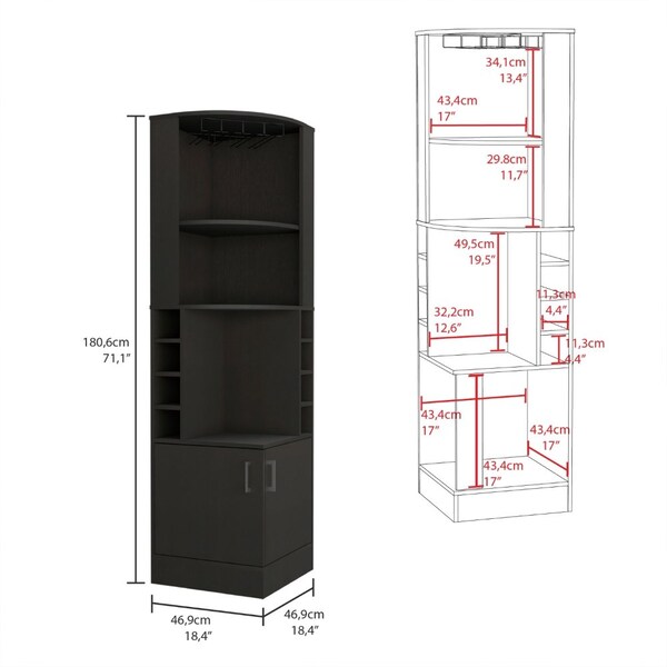 Tuhome Kava Beijing Corner Bar Cabinet, Glass Rack, Double Door Cabinet, Eight Built-in Wine Rack-Black - BLW7886