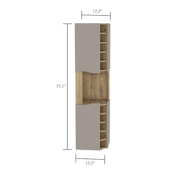 Tuhome Obregon Corner Bar Cabinet, Ten Built-in Wine Rack, Single Door, Aged Oak/Taupe - BMT7767