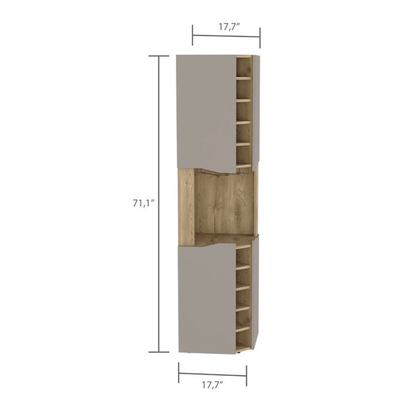 Tuhome Obregon Corner Bar Cabinet, Ten Built-in Wine Rack, Single Door, Aged Oak/Taupe - BMT7767