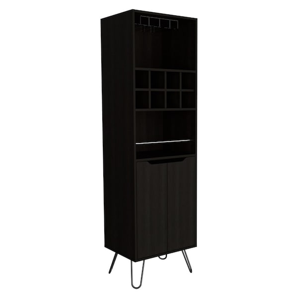 Tuhome Manhattan L Bar Cabinet, Eight Built-in Wine Rack, Two Cabinets With Single Door, Black - BLW6474