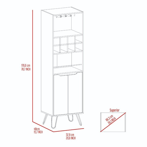 Tuhome Manhattan L Bar Cabinet, Eight Built-in Wine Rack, Two Cabinets With Single Door, Black - BLW6474