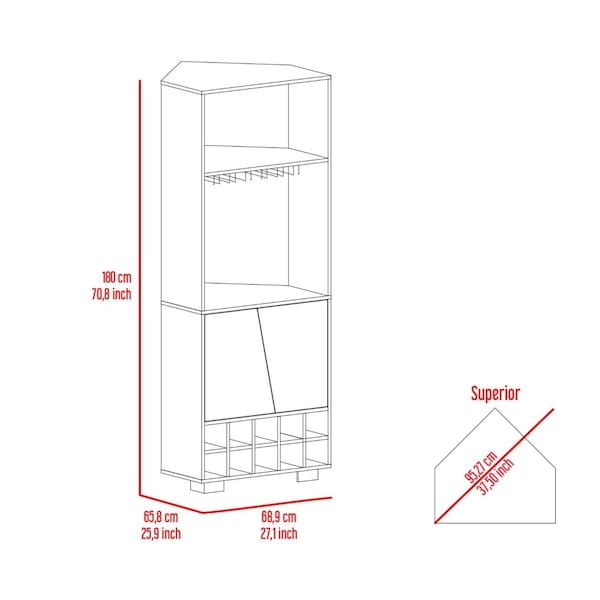 Tuhome Fraktal Corner Bar Cabinet, Ten Built-in Wine Rack, Two Shelves, Double Door, Dark Oak/Pine - BHM7771