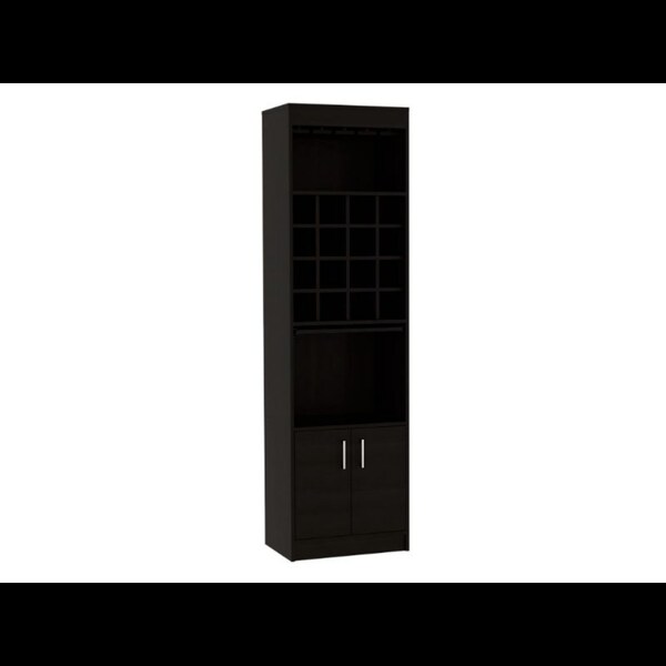 Tuhome Kava Bar Cabinet, Concealable Serving Tray, Sixteen Built-in Wine Rack, Shelf, Double Door, Black - BLW6552