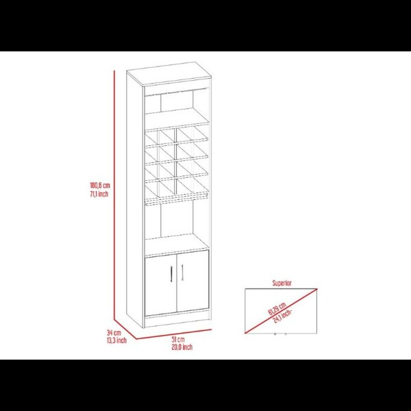 Tuhome Kava Bar Cabinet, Concealable Serving Tray, Sixteen Built-in Wine Rack, Shelf, Double Door, Black - BLW6552