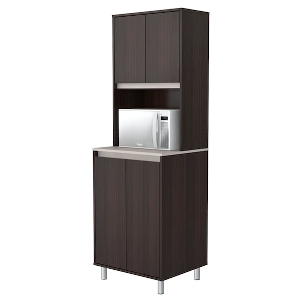 Inval Breakroom Cabinet With 4-Doors and Open Space 23.62 in W x 11.89 in D x 70.87 in H in Espresso and Amber Grey - AL-4013