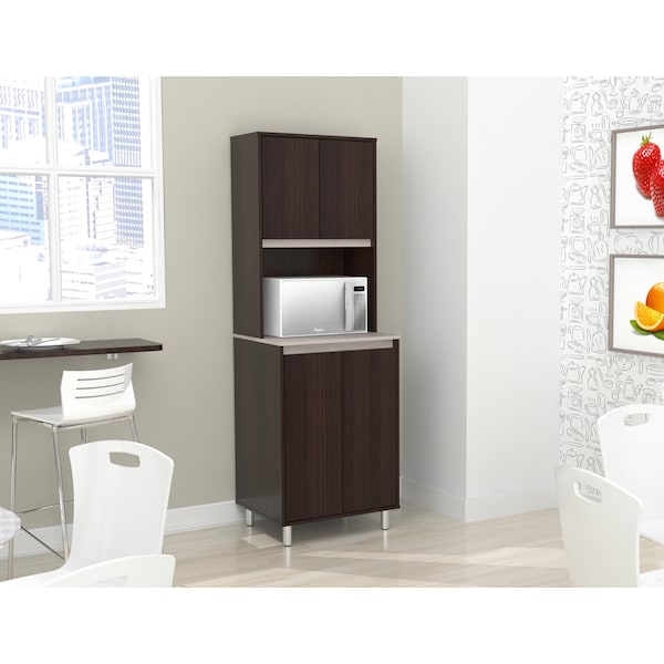 Inval Breakroom Cabinet With 4-Doors and Open Space 23.62 in W x 11.89 in D x 70.87 in H in Espresso and Amber Grey - AL-4013