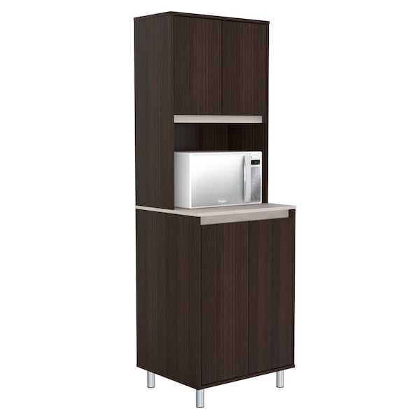 Inval Breakroom Cabinet With 4-Doors and Open Space 23.62 in W x 11.89 in D x 70.87 in H in Espresso and Amber Grey - AL-4013