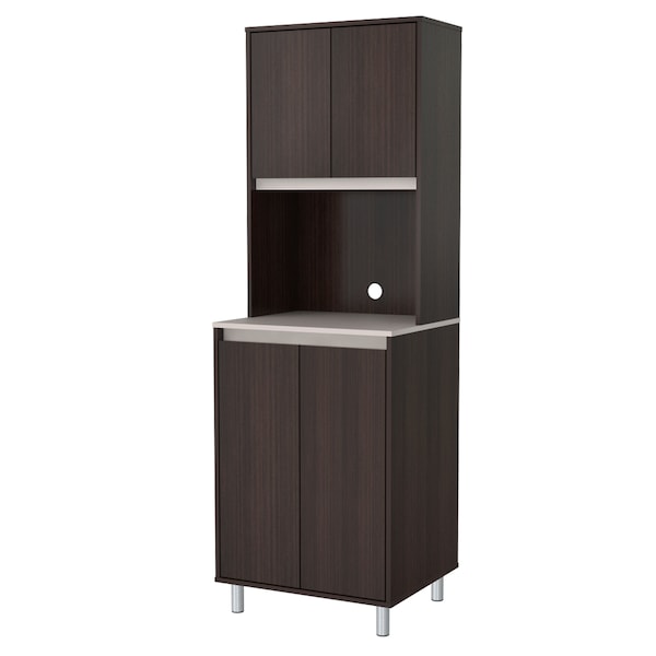 Inval Breakroom Cabinet With 4-Doors and Open Space 23.62 in W x 11.89 in D x 70.87 in H in Espresso and Amber Grey - AL-4013