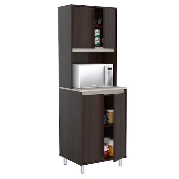 Inval Breakroom Cabinet With 4-Doors and Open Space 23.62 in W x 11.89 in D x 70.87 in H in Espresso and Amber Grey - AL-4013