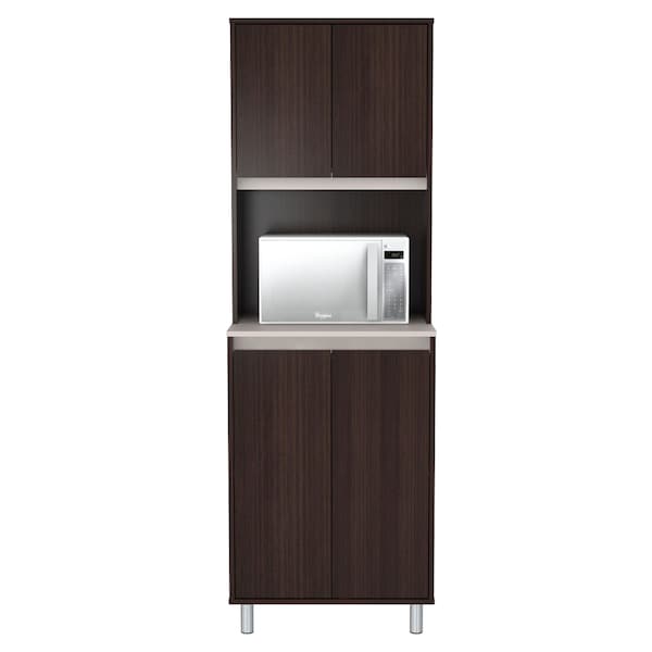Inval Breakroom Cabinet With 4-Doors and Open Space 23.62 in W x 11.89 in D x 70.87 in H in Espresso and Amber Grey - AL-4013