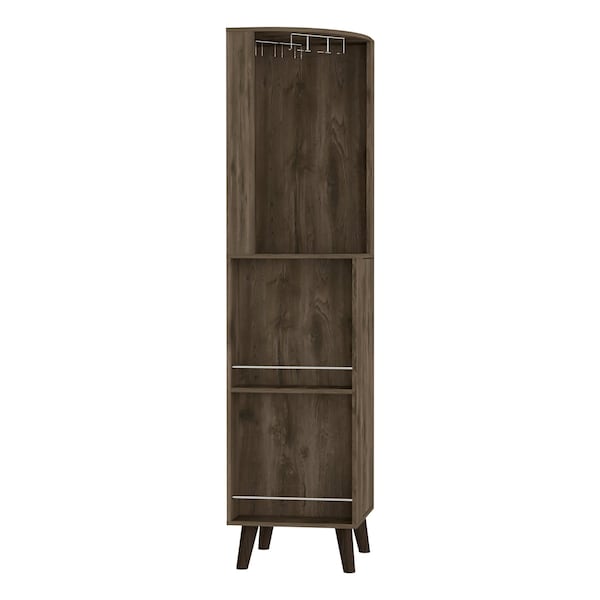 Tuhome Cincinatti Corner Bar Cabinet, Cup Rack, Two External Shelves, One Drawer, Four Legs, Dark Brown - BLB7766